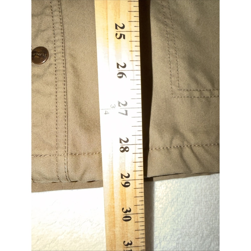 Carhartt Mens Sz M Quick Duck Canvas Fleece Lined Chore Jacket Fleece Hood - Picture 8 of 9
